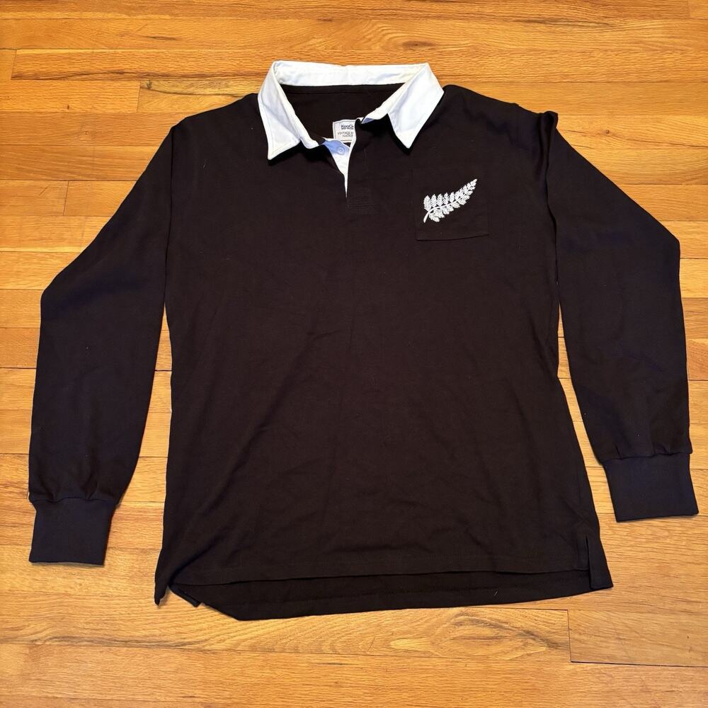 KooGa New Zealand All Blacks Long Sleeve Rugby Shirt Collar Polo Large